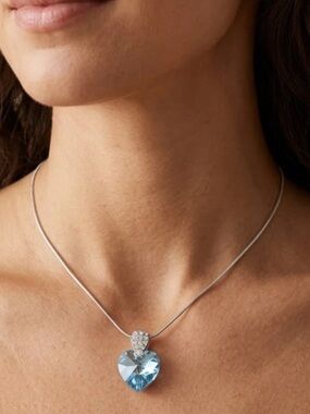 Swarosvski Crystals Blue Heart Pendant Snake Chain Silver Dragonfly Necklace
